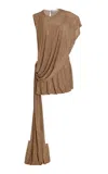 Stella Mccartney Asymmetric Crystal-embellished Silk Mini Dress In Bronze