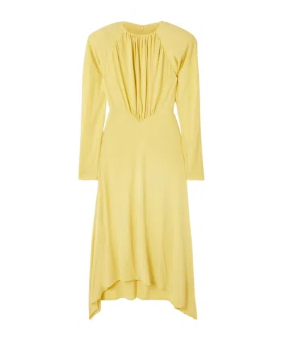 Stella Mccartney Gathered Long-sleeve Midi Handkerchief Dress In Yellow