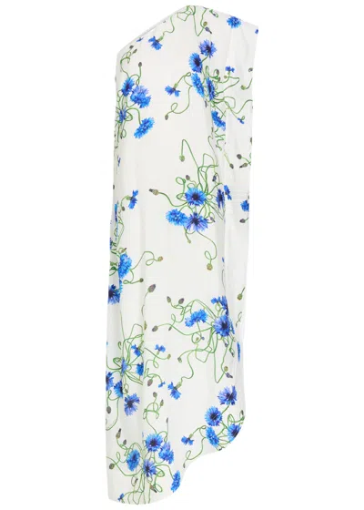 Stella Mccartney Asymmetric Floral-print Satin Maxi Dress In White