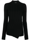 Stella Mccartney Crewneck Asymmetric-hem Knitted Jumper In Black
