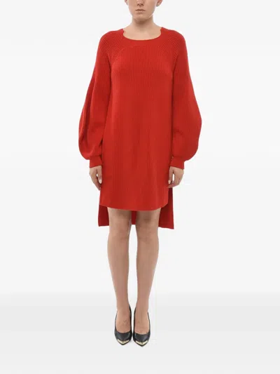 Stella Mccartney Asymmetric Knit Midi Dress In Red