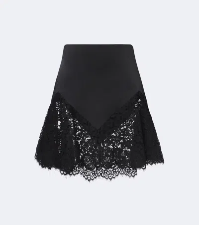 Stella Mccartney Asymmetric Lace-trimmed Satin Miniskirt In Black