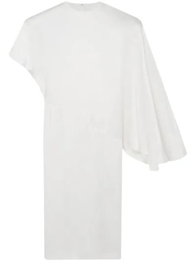 Stella Mccartney Strong Shoulder Asymmetric Midi Dress In Pure White