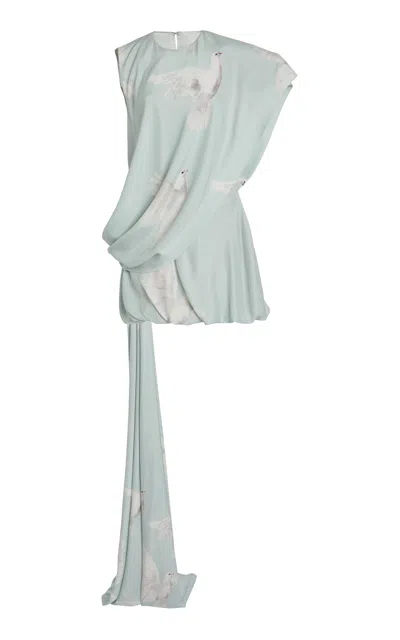 Stella Mccartney Asymmetric Printed Silk Mini Dress In Light Blue