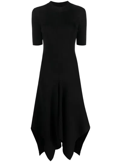 Stella Mccartney Asymmetric Ribbed-knit Dress In Black