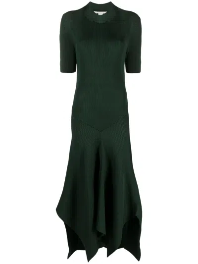 Stella Mccartney Asymmetric Ribbed-knit Dress In Green