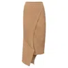 Stella Mccartney Asymmetric Ribbed-knit Midi Skirt In Tan Cotton In Brown
