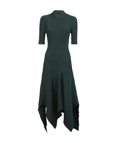 Stella Mccartney Asymmetric Ribbed-knit Short Sleeved Dress In Green