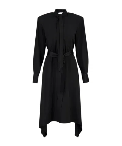 Stella Mccartney Asymmetric Tie Neck Midi Dress In Black