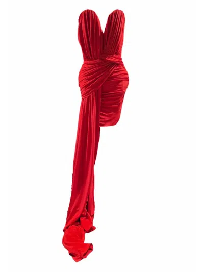 Stella Mccartney Crepe Jersey Strapless Draped Maxi Dress In Red