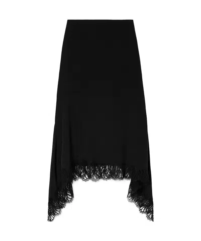 Stella Mccartney Asymmetrical Lace Trimmed Skirt In Black