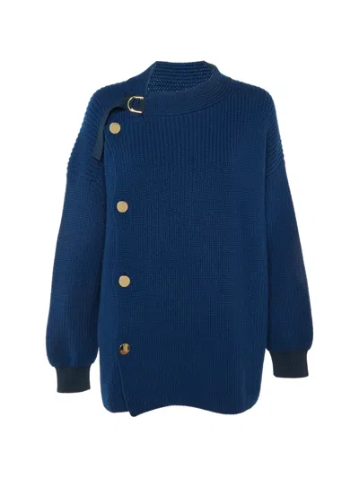 Pre-owned Stella Mccartney Asymmetrical Rib-knit Cardigan In Blue