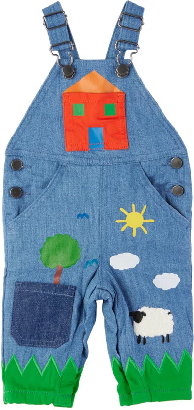 Stella Mccartney Baby Blue Chambray Farm Overalls In 601 Blue