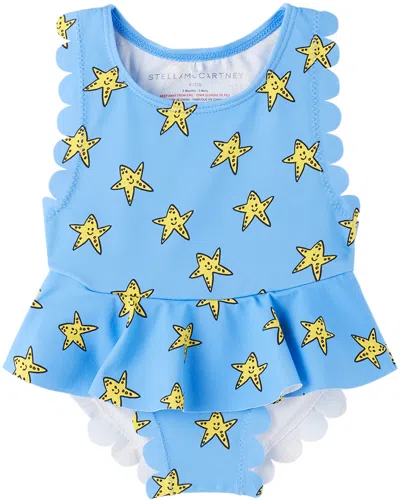 Stella Mccartney Baby Blue 'smiling Stella Star' Swimsuit In 611mc Blue