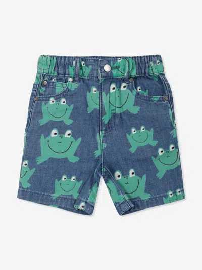Stella Mccartney Kids'  Baby Boys Denim Frog Shorts In Blue
