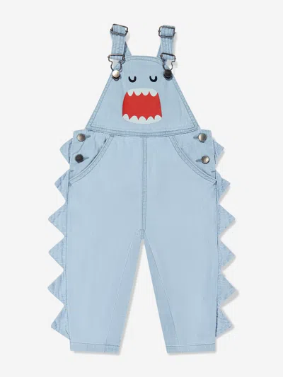 Stella Mccartney Babies' Shark Face 棉背带裤 In Blue