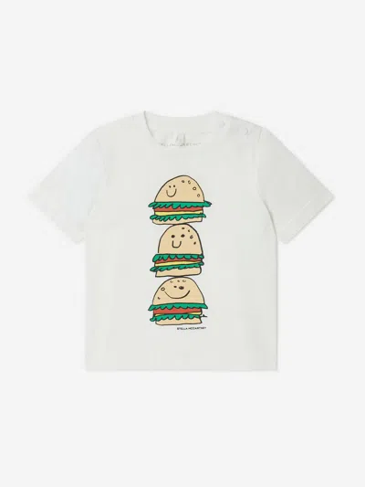 Stella Mccartney White T-shirt For Baby Boy With Hamburger Print In Ivory