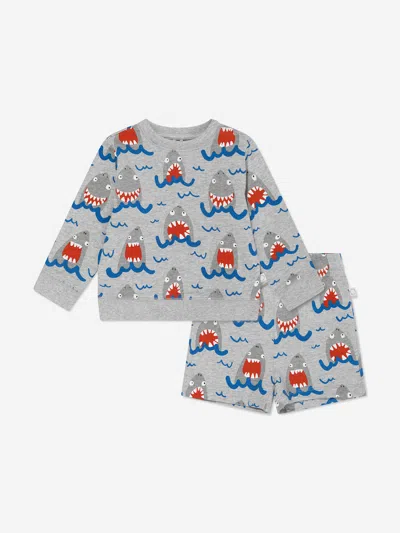 Stella Mccartney Babies' Shark-print Cotton Shorts Set In Grey