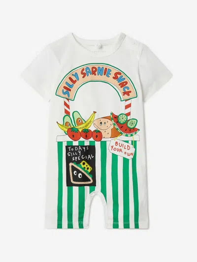Stella Mccartney White Romper For Baby Boy With Fruti And Vegetable Print In Ivory