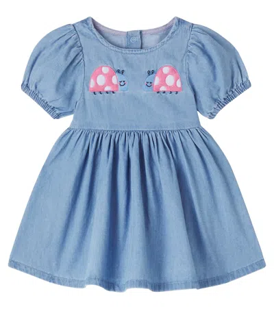 Stella Mccartney Baby Bug Cotton Chambray Dress In Blue