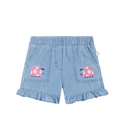 Stella Mccartney Baby Bug Cotton Chambray Shorts In Blue