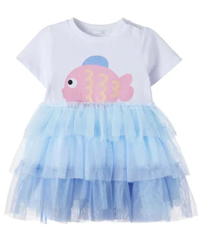 Stella Mccartney Baby Cotton Jersey And Tulle Dress In Blue