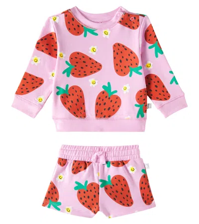 Stella Mccartney Baby Cotton Sweatshirt And Sweatshorts Set In Rosa/multicolor