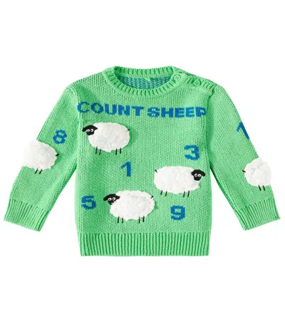 Stella Mccartney Baby Count Sheep Cotton And Wool Jumper In Green