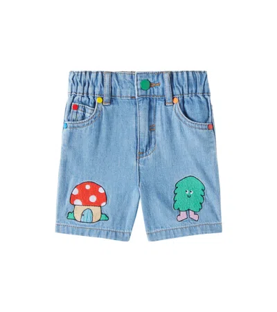 Stella Mccartney Baby Embroidered Denim Shorts In Blue
