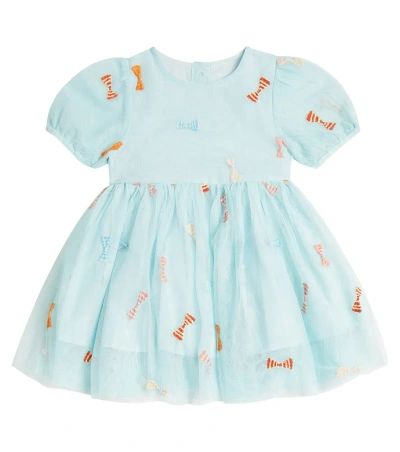 Stella Mccartney Baby Embroidered Tulle Dress In Blue