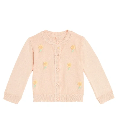Stella Mccartney Baby Floral Cotton Cardigan In Salmon Pink
