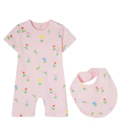 Stella Mccartney Baby Floral Cotton Onesie And Bib Set In Pink