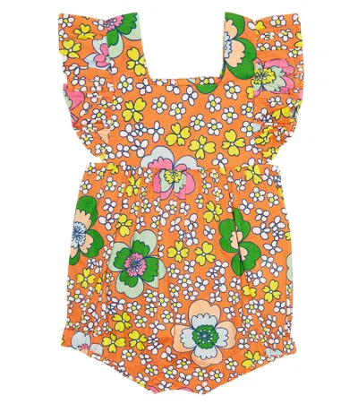 Stella Mccartney Baby Floral Cotton Romper In Arancio/multicolor