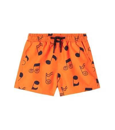 Stella Mccartney Baby Musical Note Swim Trunks In Orange
