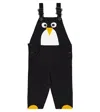 Stella Mccartney Baby Penguin Cotton Overalls In Black
