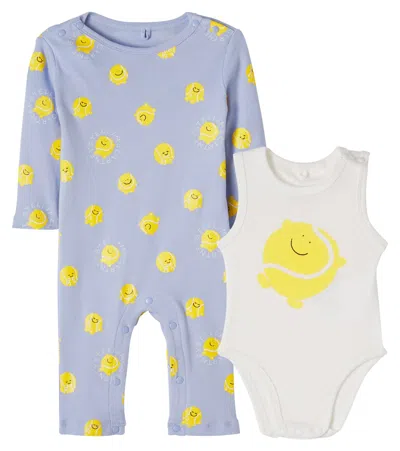 Stella Mccartney Baby Printed Cotton Bodysuit And Onesie Set In Blue