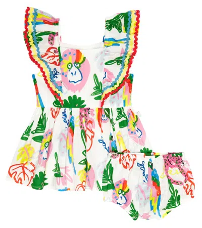 Stella Mccartney Baby Printed Cotton Dress And Bloomers Set In Ivory/colourful