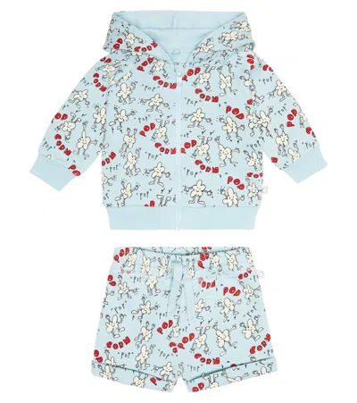 Stella Mccartney Baby Printed Cotton Hoodie And Shorts Set In Light Blue/colourful