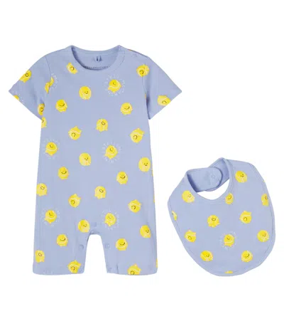 Stella Mccartney Baby Printed Cotton Onesie And Bib Set In Blue