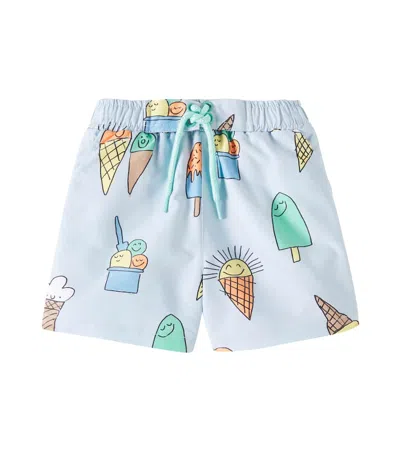 Stella Mccartney Baby Printed Swim Trunks In Celestino/multicolor