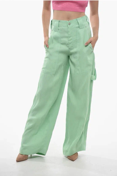 Stella Mccartney Baggy Fit Flax Blend Cargo Pants In Green