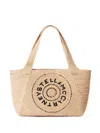 Stella Mccartney Embroidered-logo Raffia Tote Bag In Beige