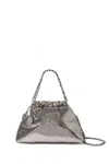 Stella Mccartney Falabella Cracked Metallic Drawstring Crossbody Bag In Gray