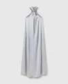 Stella Mccartney Ball-chain Halterneck Satin Maxi Dress In Gray
