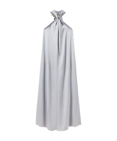 Stella Mccartney Ball-chain Halterneck Satin Maxi Dress In Blue