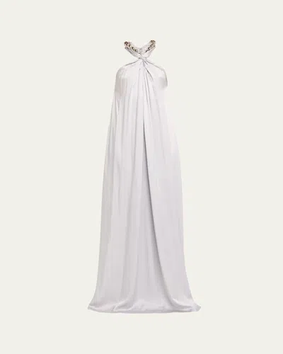 Stella Mccartney Ball-collar Satin Halter Gown In Blue