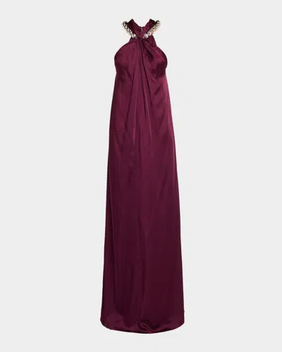 Stella Mccartney Ball-collar Satin Halter Gown In Gray