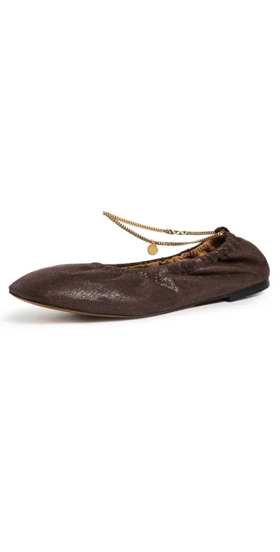 Stella Mccartney Ballerina Shaggy Deer Faux Leather Flats Mahogany In Burgundy