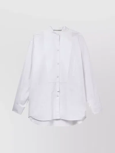 Stella Mccartney Band Collar Cotton Shirt With Pleat Detailing In White