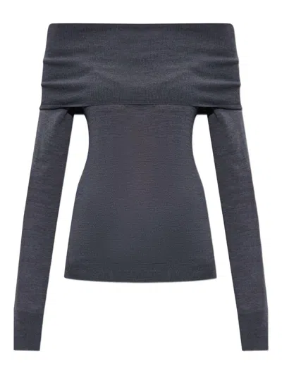 STELLA MCCARTNEY STELLA MCCARTNEY BARDOT NECK SWEATER IN GREY VIRGIN WOOL